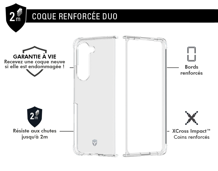 Coque renforcée Samsung Galaxy Z Fold 5 DUO 2m Transparente + Garantie à vie